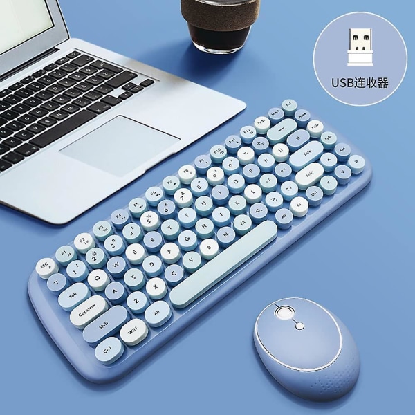 Mini Wireless Keyboard 2.4g Usb Keyboard And Mouse Set, Round Keycap, Multi-color Cute Girly Keyboard... (blue)