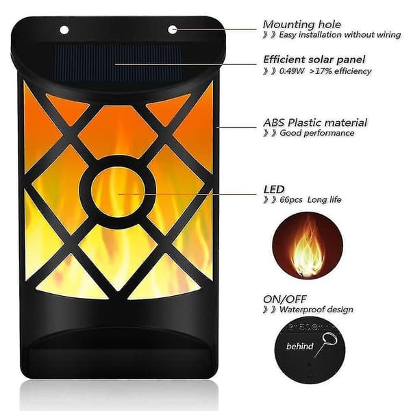 Solar Lights Outdoor Waterproof Flickering Flame Lights Solar 96 Led Wall