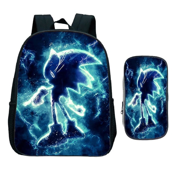 2pcs/set Sonic The Hedgehog Anime Water Resistant Backpack Satchel With Pencil Bag