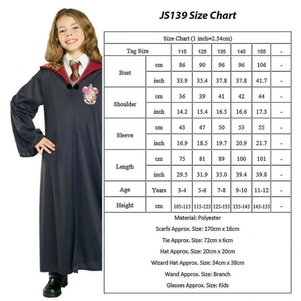 Harry Potter 6pc Set Magic Wizard Cosplay Fancy Dress Cape Cloak Costume yellow 155cm