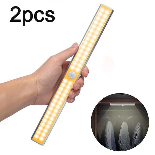 2 Pakke Led Skaplys, 60 Led Oppladbart Bevegelsessensorlys