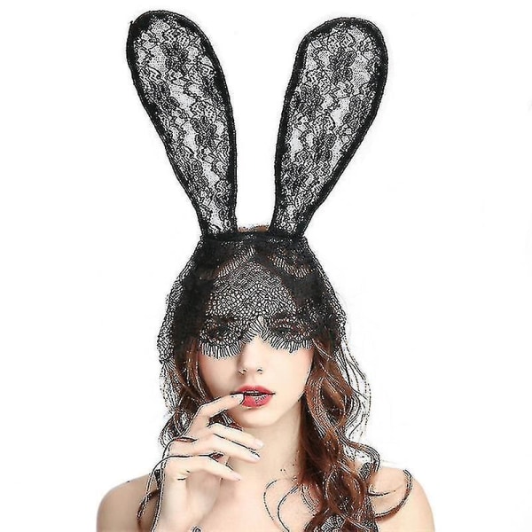 Sexy Bunny Ears Veil Headbands Lace Mask Veils Hair Band Black Rabbit Ear Hair Hoop Party Decoration Headdress Prom Cosplay Headwear Costume Ha BLACK