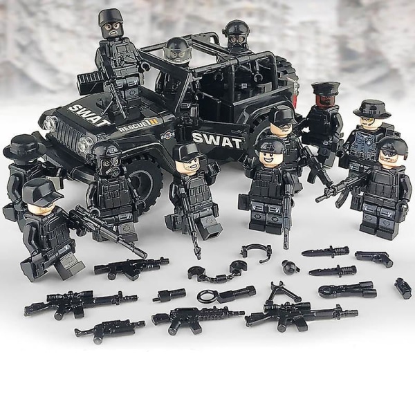Building Blocks Black Explosion-proof Special Police Off-road Vehicle Tactical Body Armor Assault Rifle Grenade Building Block Toy