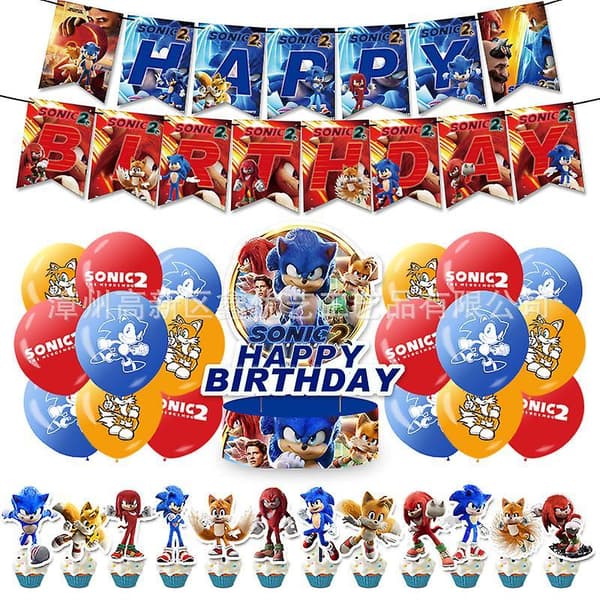 Sonic Theme Birthday Party Decor Balloon Banner Cake Topper Set