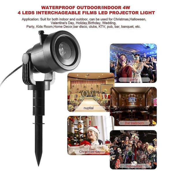 Waterproof Outdoor/indoor 4w 4 Leds Interchageable Films Led Projector Light