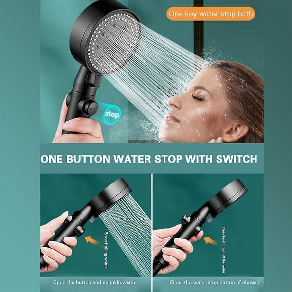 High Pressure Handheld Shower Head With Silicone Outlet Self-cleaning Shower Black