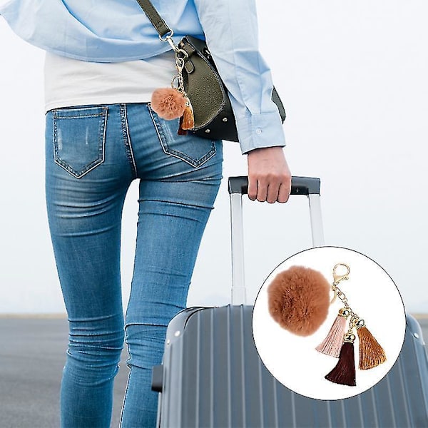 1 Pc Creative Plush Ball Key Chain Ice Silk Tassel Keychain Bag Pendant