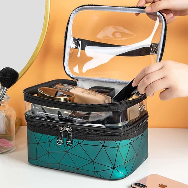 Large Cosmetic Case Makeup Bag Storage Box Handle Organizer green