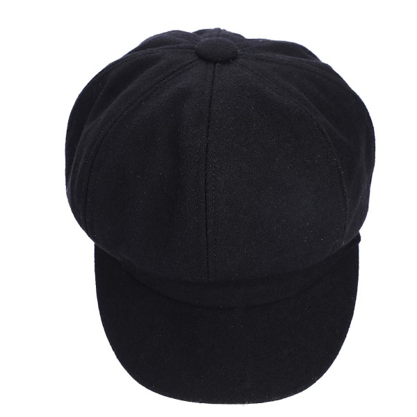 Baker Boy Cap Hat For Women Girl Berets French Beanies Cap Hats 8-panel Warm Wool Newsboy Cap Black