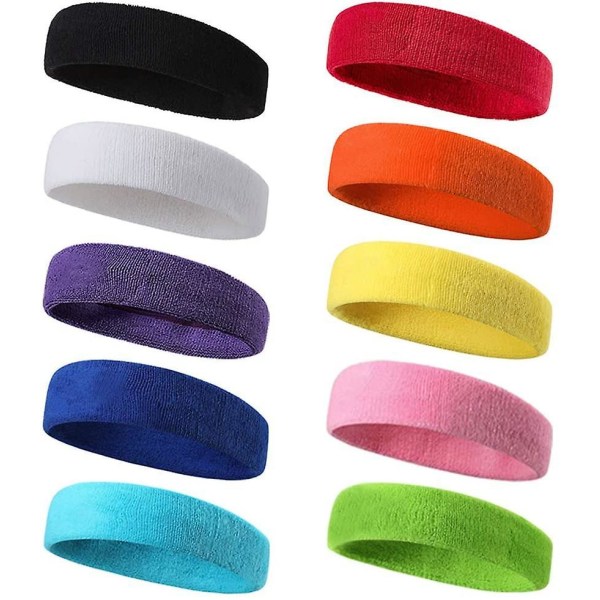 10 Pieces Sports Headband For Men And Women, Sweatband, Elastic Hair Band Non Slip Moisture Wicking Cotton Headband For Sports