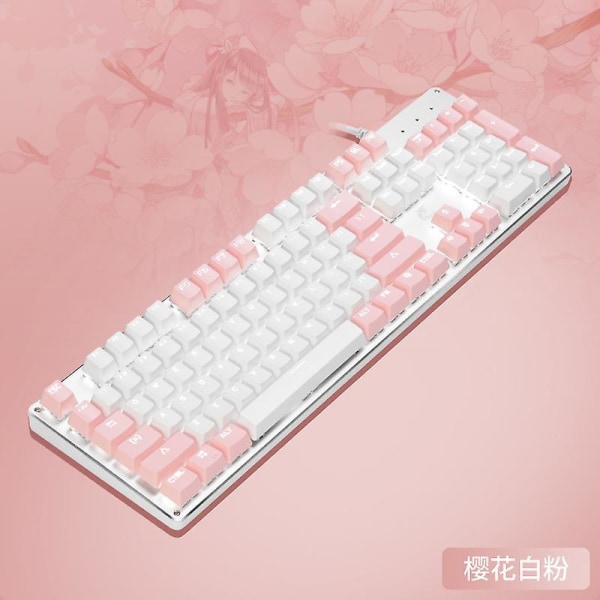 Usb Wired Keyboard Desktop Mechanical Keyboard Gaming Mechanical Keyboard Mechanical Keyboard (white And Pink)