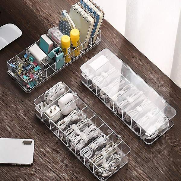 Cable Storage Box Transparent Plastic Data Line Storage Container For Desk Stationery Multifunctional Headset Data Charging Line G white