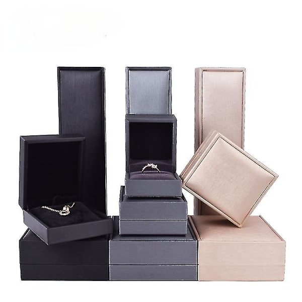 Smykkeskrin Børstet Pu Gave Ring Vedhæng Halskæde Armbånd Holdere Etui Med 4 Æsker Black