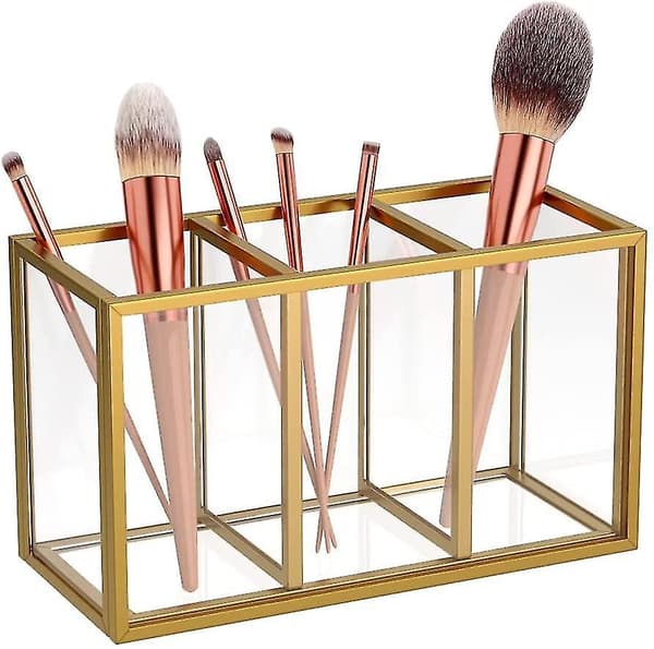 Gold Makeup Brush Holder 3 Slot