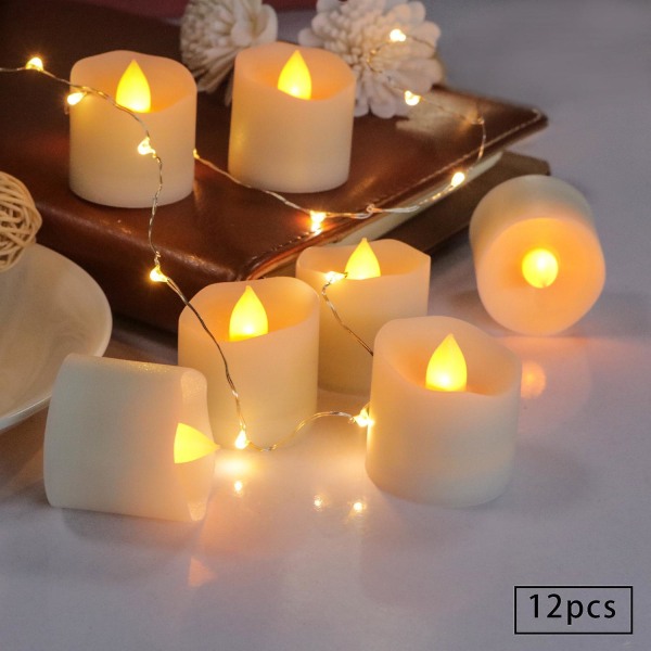 12pcs Battery Operated Tea Lights, Flameless Led Tea Candles, Electric Tea Lights With Flickering, Long-lasting Battery Life [white Base] [batteries I