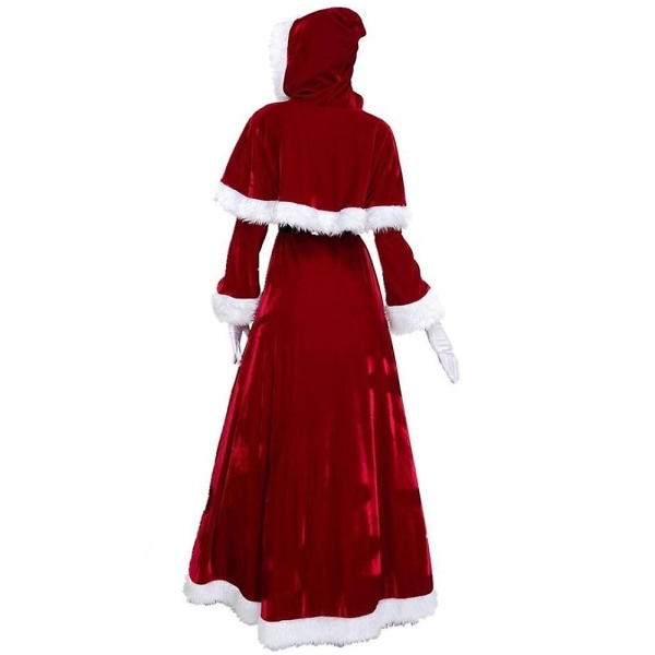 3 pieces of adult Christmas Cosplay costume couple Santa Claus suit lady M-XXL (dress + hooded shawl + belt) XXL