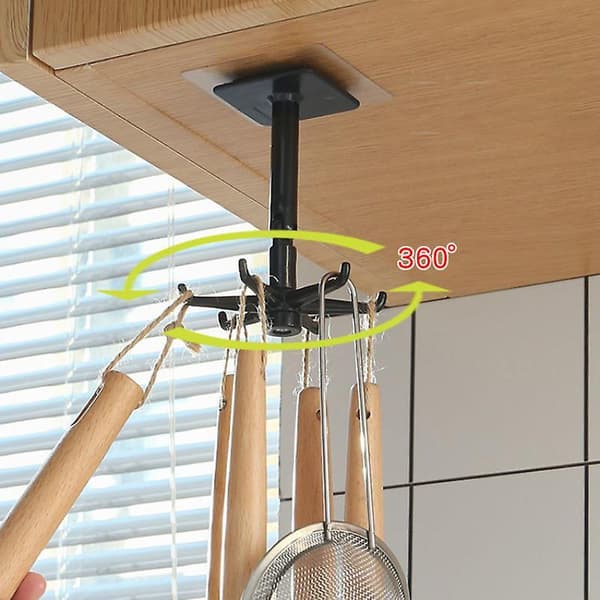 Multi-purpose Kitchen 6 Hooks 360 Rotating Folding Rack For Organizer And Storage Spoon Hanger Bathroom Waterproof Towel Hooks White