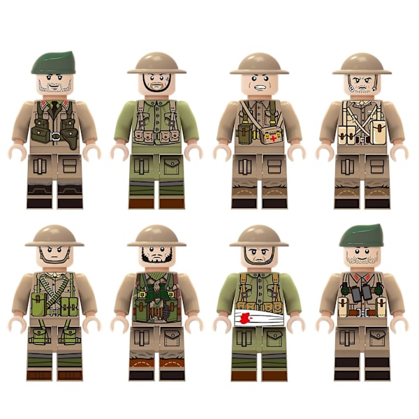 Militær Byggekloss Minifigur Soldat Soldat Dukke Modell Byggekloss 8 stk