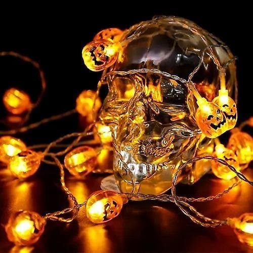 Halloween Patio Party Decoration Lights 8 Mode Waterproof Battery Box Remote Control 3d Ghost Face Pumpkin Led String Lights (yellow) (1pcs)