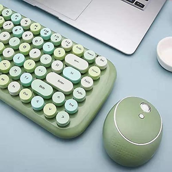 Mini Wireless Keyboard 2.4g Usb Keyboard And Mouse Set, Round Keycap, Multi-color Cute Girly Keyboard... (green)