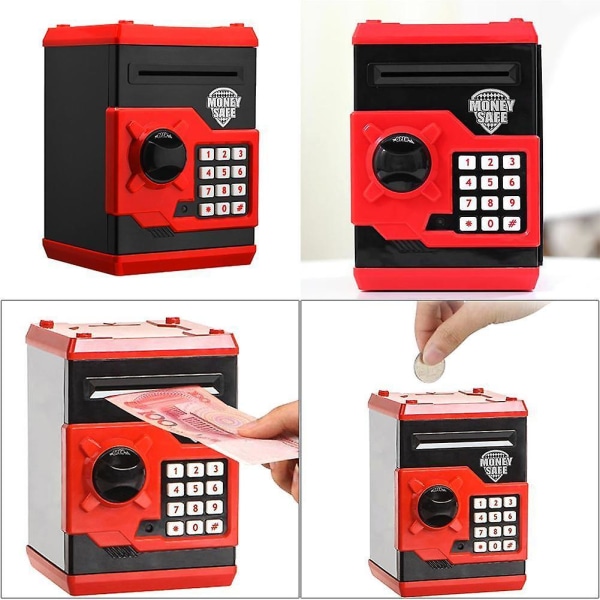 Electronic Piggy Bank Atm Password Money Box Cash Coins Saving Box Atm Bank Automatic Deposit Safe Box Kids Gift Dropshipping Reddish black