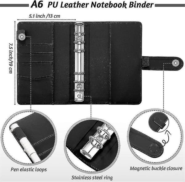 A6 Binder Budget Notebook Cover Folder Size 6 Hole Pocket Plastic Zipper Money Saving Envelope Diary Pink Laser
