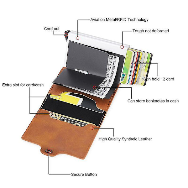 Top Quality Rfid Wallet Men Money Bag Mini Purse Male Aluminium Card W Brown(Name Service)