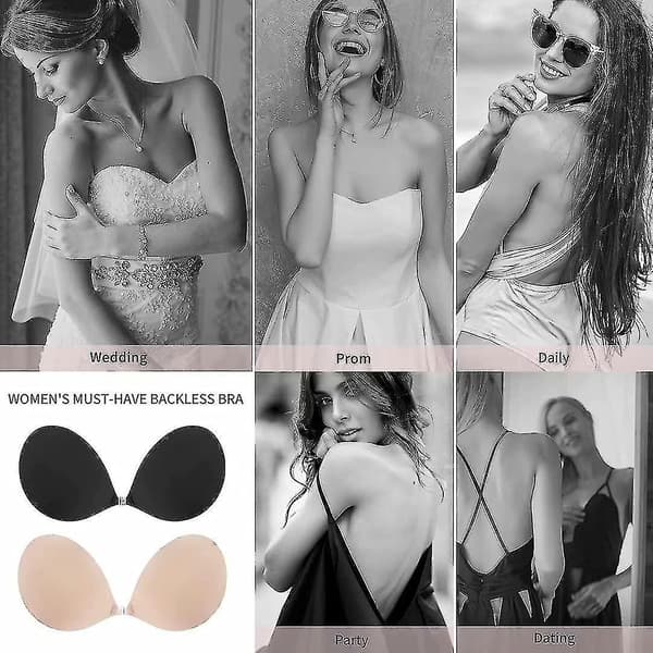 Adhesive Bra Strapless Sticky Invisible Push Up Silicone Bra BLACK D
