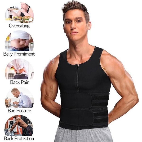 Men Body Shaper Waist Trainer Sauna Vest Double Belt Abdomen Slimming Sweat Vest Fitness Belt S