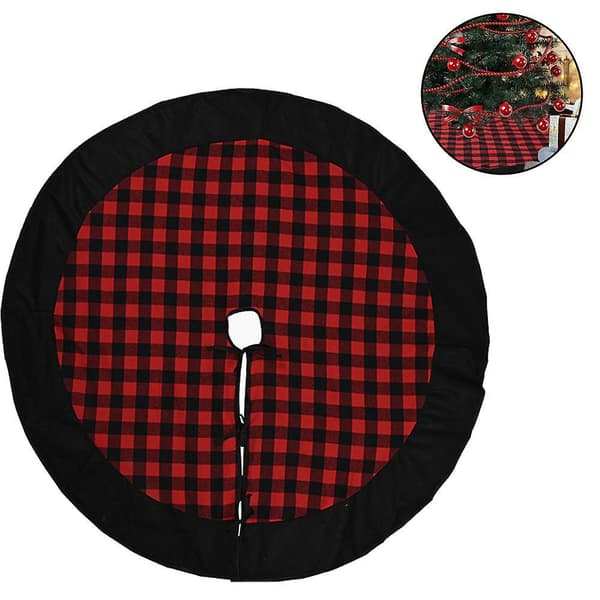 1 Pcs Plaid Christmas Tree Skirt - Black And Red Checked Red-black