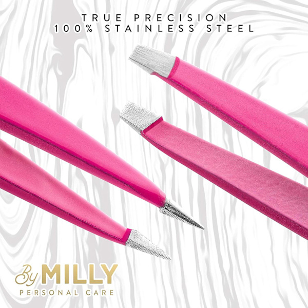 Tweezers Set - Precision Tweezers - Slant And Pointed Tweezers - Tweezers For Eyebrows - Stainless Steel Tweezer Kit - Tweezers For Ingrown Hair Facia Pink