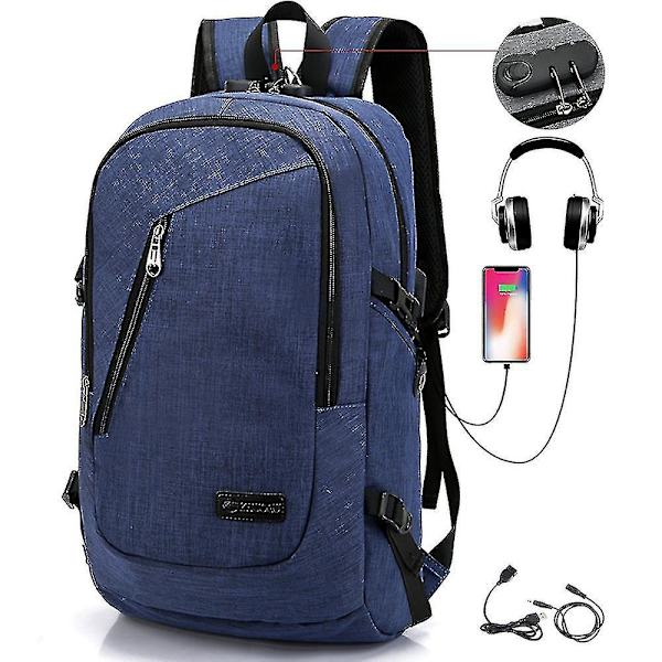 Duomi Student Backpack Usb Charging School Bag Youth Computer Bag blue
