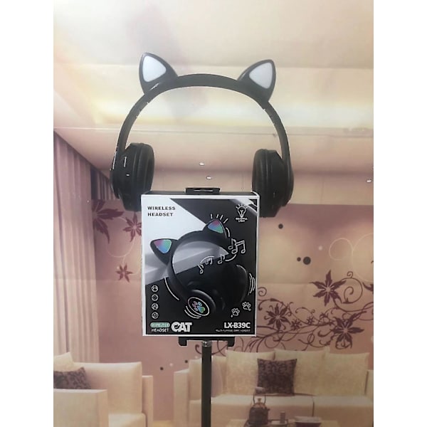 Trådløst Bluetooth Headset Katteøre Headset Med Lys Black