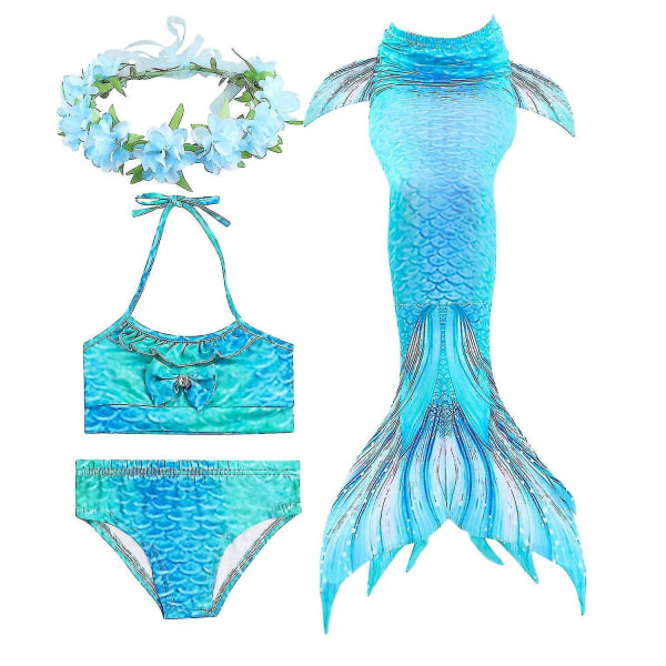 Kids Girls Mermaid Tail Bikini Set Swimwear Swimsuit Swimming Costume Included Garland Headband Color 12 8-9Years