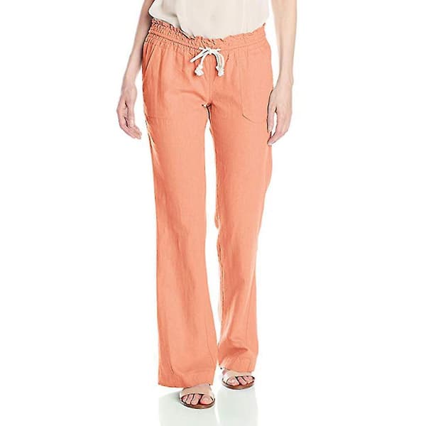 Women's Cotton Linen Pants Beach Pant orange XL