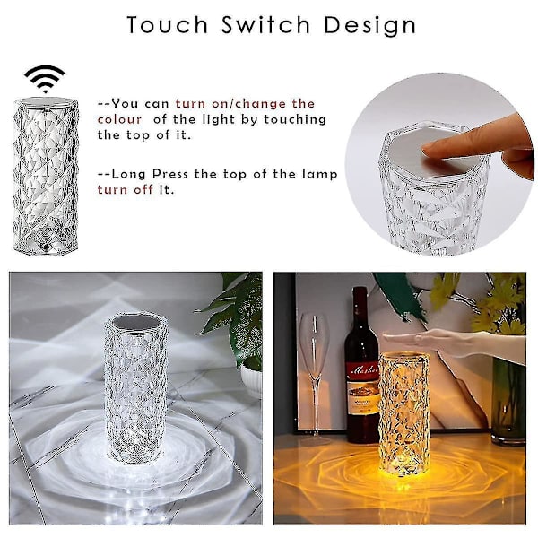 Crystal Diamond Desk Lamp, 16 Colors Usb Rechargeable Touch Light Night Light Night Light With Remote Control