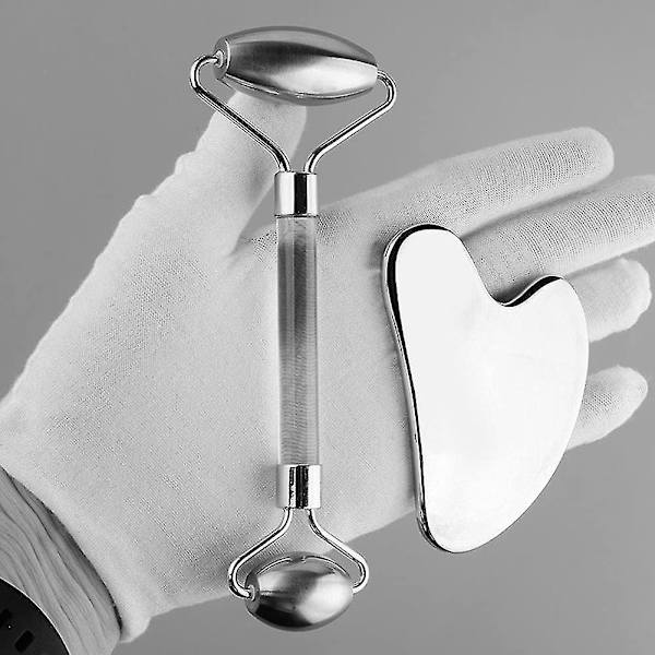 Face Roller & Gua Sha Set, Stainless Steel Facial Roller Beauty Massage Tool, For Face Gift