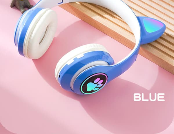 Bluetooth 5.0 Barne Katteøre LED Lysende Trådløst Headset Støyreduksjon Headset Blå