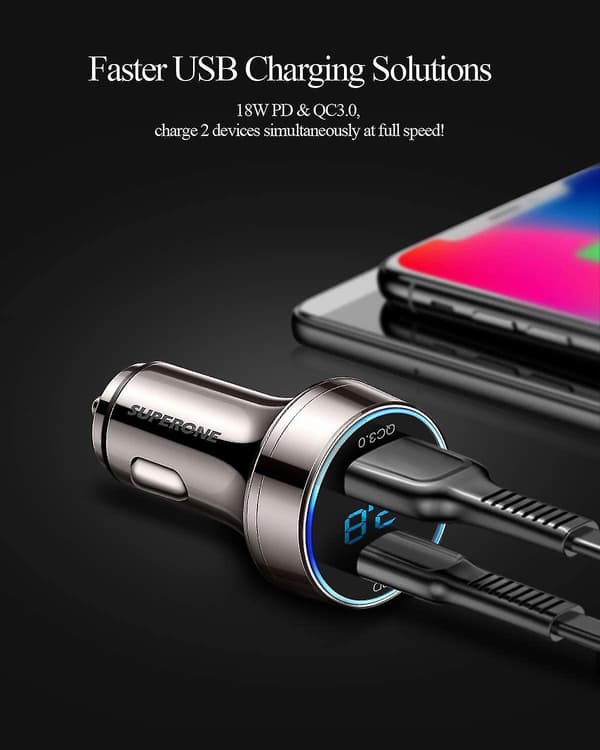 USB C Biloplader, 36W 6A Hurtig USB Biloplader