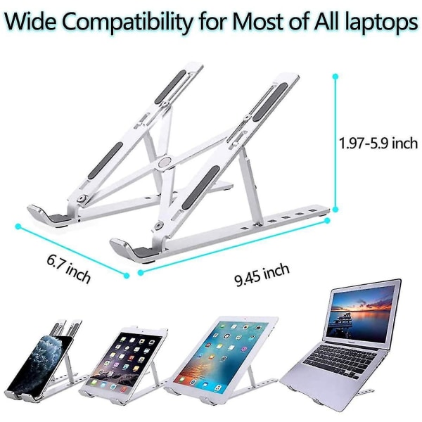 Adjustable Laptop Stand, Portable Aluminum Laptop Riser Laptop Holder Foldable Desktop Laptop Holder Compatible With Macbook Pro, Hp, Lenovo, Sony, De