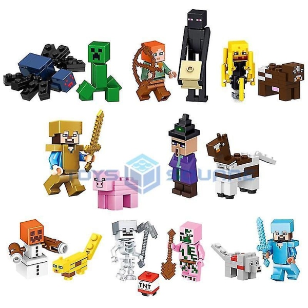 The Steve Alex Villager Skeleton Enderman Action Figures Model Building Blocks Bricks Set Gifts Toys For Children D set