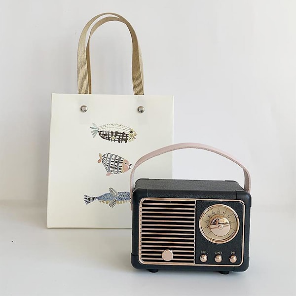 Portable Bluetooth Full Sound Effect Music Player Retro Radio Outdoor Travel Mini Speaker Rechargeable Black