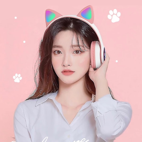 Black-wireless Bluetooth Headphones Cat Ear Headset With Led Light