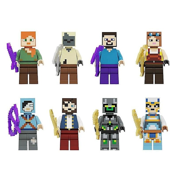 The Steve Alex Villager Skeleton Enderman Action Figures Model Building Blocks Bricks Set Gifts Toys For Children E set