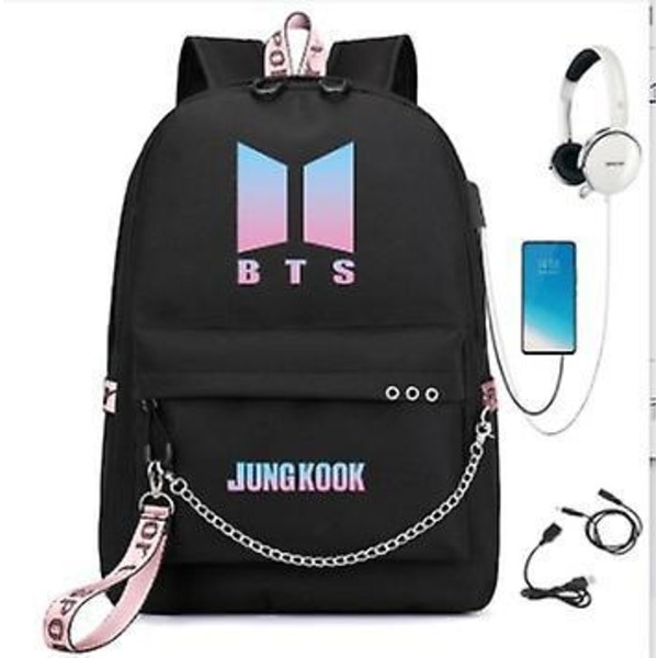 Bts Ryggsekk USB Lading Skolesekk Color 2