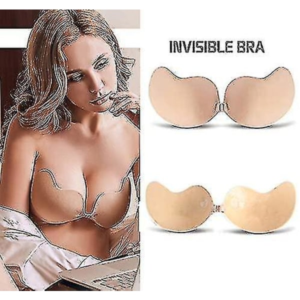 2 Pairs Strapless Sticky Bra Invisible Lift Up Backless Bra Adhesive Push Up Bra For Womens Cup D