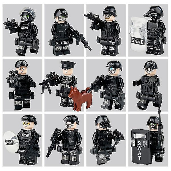 12 kpl:n minihahmosetti Navy Seals Flying Tigers sotilasteemaiset minihahmot Swat sotilashenkilö palikkapalapeli lasten lahja Pattern A