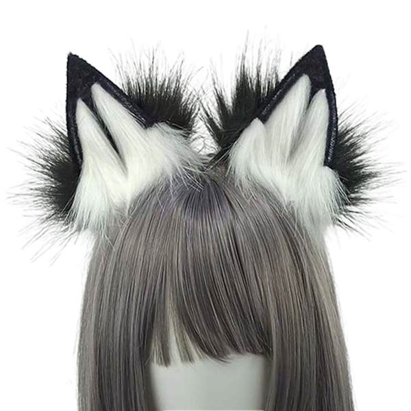 Plush Wolf Tail And Headhoop For Cosplay Halloween Party Costume For Women Black and gray wolf