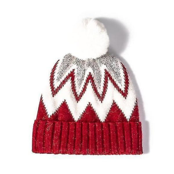 womens Beanie Hats Faux Fur Pom  Beanie Winter Hat red