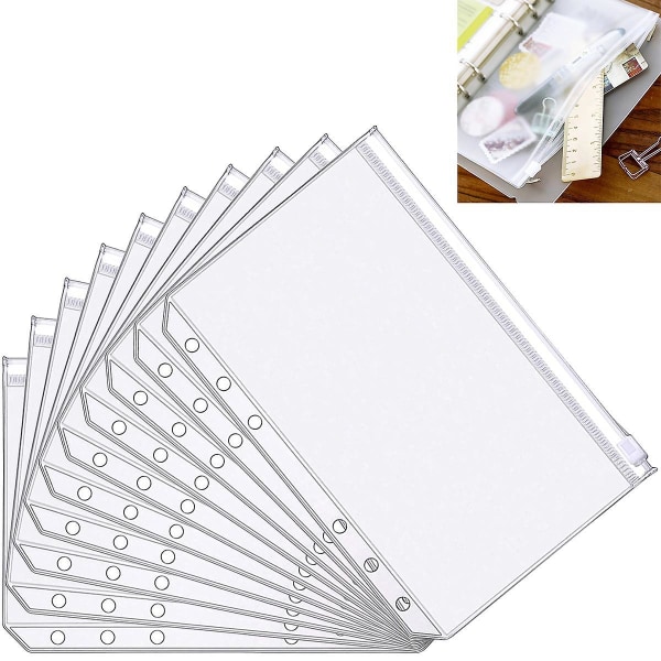 A5 Size Binder Pockets, Plastic Binder 6 Holes Zip Folder